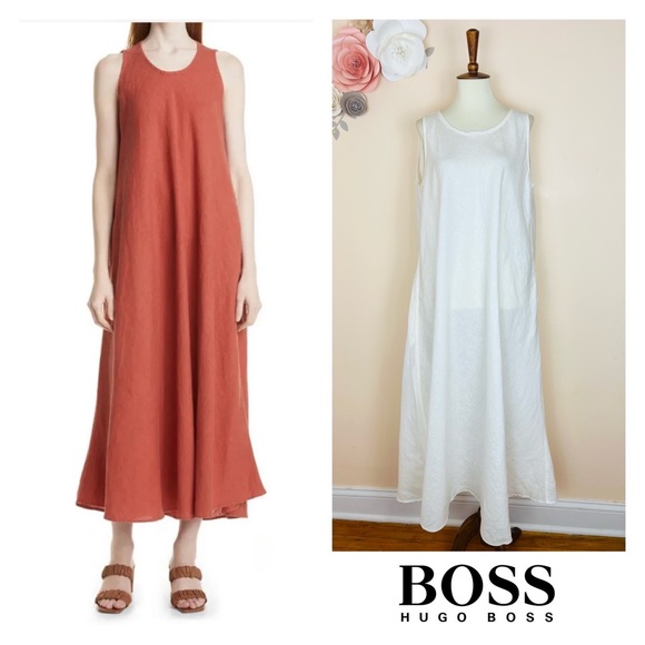 New! BOSS Hugo Boss C Dras Sleeveless Relaxed Fit Linen Maxi Dress - Picture 1 of 9